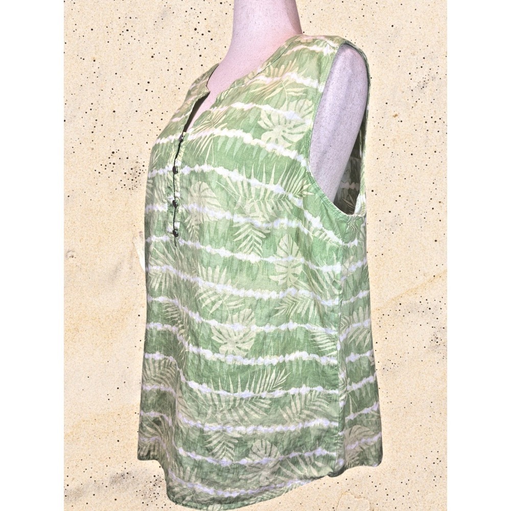Coral Bay Women's 3X Linen Rayon Tropical Palm Leaf Tunic Top Sleeveless